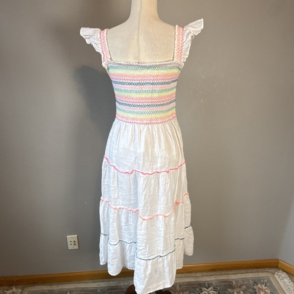 Vineyard Vines Flutter Sleeve Smocked Tiered White Linen Midi Dress Size S - Picture 6 of 9